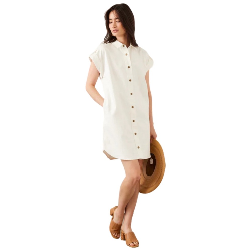 Karen Kane Celina Denim Dress Womens Small Off White NWT Cap Sleeve Button Front